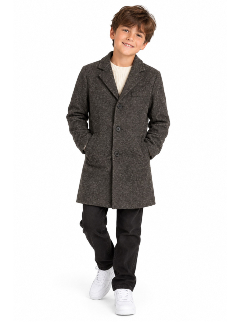 Zara Kids Brown Speckled Tweed Wool Blend Overcoat Jacket - Size 9-10 (140cm)